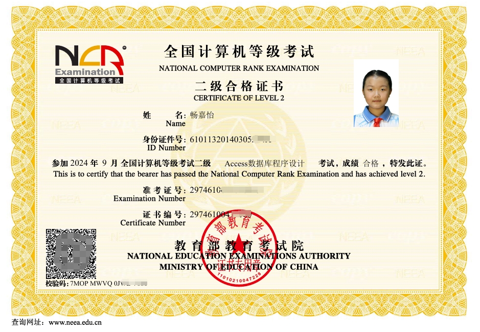 全国计算机等级考试证书