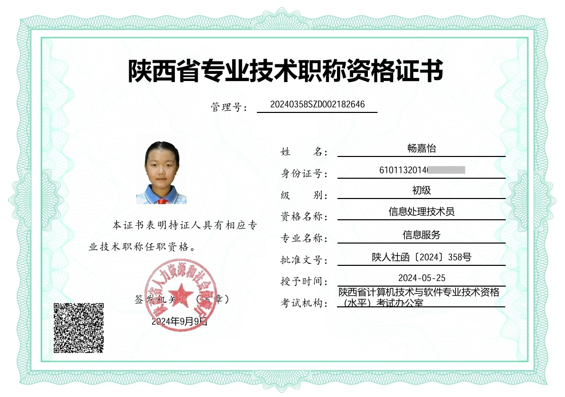 专业技术职称资格证书